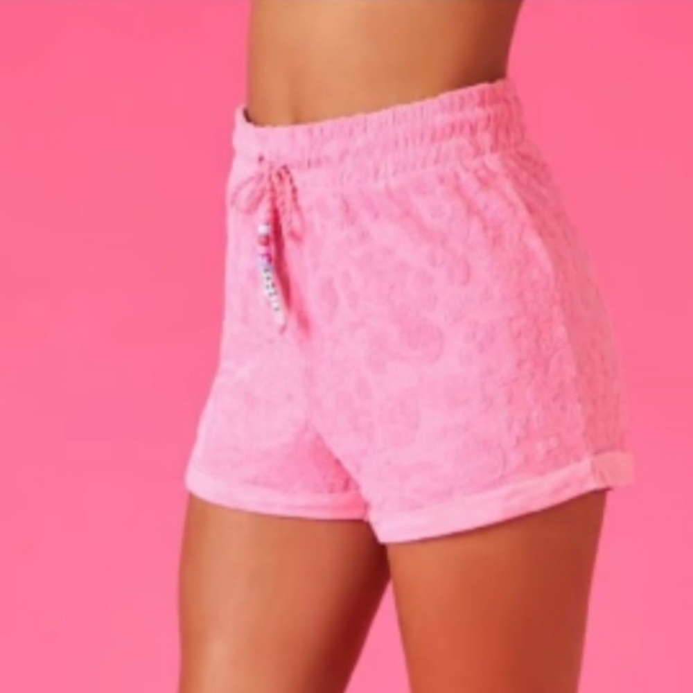 Barbie X Forever 21 Pink Shorts Terrycloth Beaded Drawstring Shorts Size Medium